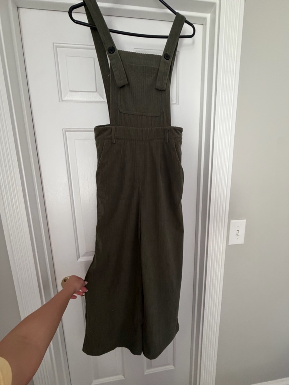 Cider Olive Green Corduroy Wide-Leg Jumpsuit